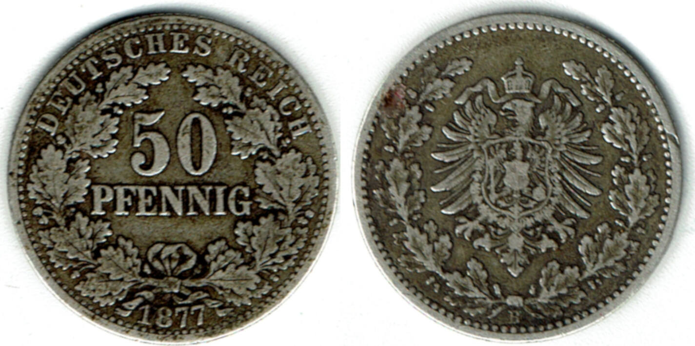 Deutsches Kaiserreich Kaiserreich, Kursmünze 50 Pfennig, 1877 B ...