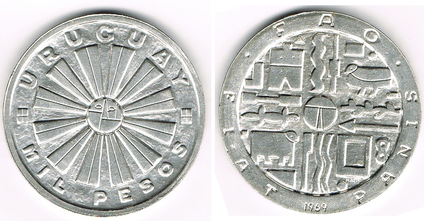 Uruguay 1000 Pesos 1969 Silbergedenkmünze FAO Fiat Panis