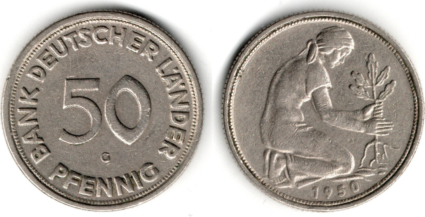 BRD Deutschland, Bank deutscher Länder, 50 Pfennig 1950 G, Erhaltung