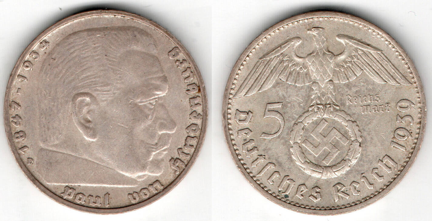 5 Reichsmark 1937 Mit HK 24 Karat Vergoldet RM Drittes Reich Hindenburg