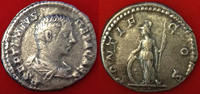 Römische Kaiserzeit - Geta Denar AR-Denar des Geta, Rv.: Minerva mit Lanze und Schild, PONTIF COS