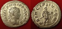 Römische Kaiserzeit - Philippus II. Antoninian AR-Antoninian des Philippus II. Rv: Kaiser hält Globus, PRINCIPI IVVENT