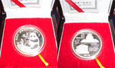 China Medaille - 1 Unze Unze Silber, Medaille Panda - Munich International Coin Show 1993 mit Box, RAR -