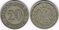 Deutsches Kaiserreich 20 Pfennig Kaiserreich, Kursmünze 20 Pfennig, 1892 D, Erhaltung siehe Scan!