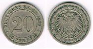 Deutsches Kaiserreich 20 Pfennig Kaiserreich, Kursmünze 20 Pfennig, 1892 D, Erhaltung siehe Scan!