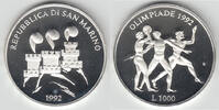 San Marino 1000 Lire San Marino, Silbermünze Olympia, Barcelona 1992, 3 Sportler, siehe Scan