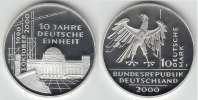 BRD 10 DM 10 DM, 10 Jahre Deutsche Einheit, PP (Spiegelglanz), 2000 F, in Kapsel!