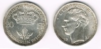 Belgien 20 Francs Belgien König Leopold III., 20 Francs 1935, Kursmünze. Erhaltung siehe Scan!
