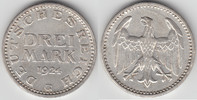 Weimarer Republik 3 Mark Weimarer Republik, Kursmünze 3 Mark 1924 F, Erhaltung siehe Scan!