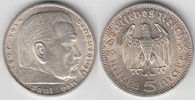 Drittes Reich 5 Reichsmark Drittes Reich, 5 Reichsmark 1936 A, Hindenburg ohne HK, Erhaltung siehe Scan!