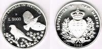 San Marino 1000 Lire San Marino, Silbermünze "Bedrohte Tiere - Vögel: Falke und Specht" sie