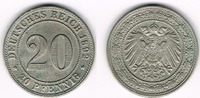 Deutsches Kaiserreich 20 Pfennig Kaiserreich, Kursmünze 20 Pfennig, 1892 F, Erhaltung siehe Scan!