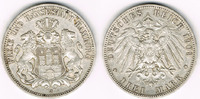 Hamburg 3 Mark Kaiserreich: Hamburg 3 Mark 1909 J, Stadtwappen, Erhaltung siehe Scan!