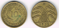 Weimarer Republik 10 Pfennig Weimar, Kursmünze 10 Pfennig 1933 A, J. 317, wie auf Scan!
