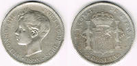 Spanien 5 Pesetas Spanien 1898, 5 Pesetas, Alfonso XIII., Erhaltung siehe Scan!