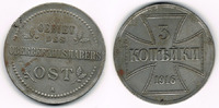 Gebiet des Oberbefehlshabers Ost 3 Kopeken Kursmünze 3 Kopeken, Eisen, 1916 A, Zustand siehe Scan!