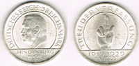 Weimarer Republik 3 Mark 3 Mark Silber-Gedenkmünze Schwurhand - 10 Jahre Verfassung von Weimar!