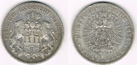 Hamburg 5 Mark Kaiserreich, Hamburg, 5 Mark 1876 J, Stadtwappen, Erhaltung siehe Scan!