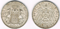 Hamburg 3 Mark Kaiserreich: Hamburg 3 Mark 1914 J, Stadtwappen, Erhaltung siehe Scan!