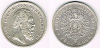 Württemberg 5 Mark Kaiserreich, Württemberg 1876 F, Wilhelm II., Erhaltung siehe Scan!