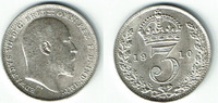 Großbritannien 3 Pence 3 Pence 1910, Edward VII., 1,4 g 925er Silber