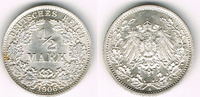 Kaiserreich 1/2 Mark Kaiserreich, Kursmünze 1/2 Mark 1906 A, 900er Silber!