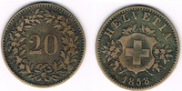 Schweiz 20 Rappen Schweiz, Kursmünze 20 Rappen 1858, Erhaltung siehe Scan!