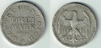 Weimarer Republik 1 Mark Weimarer Republik, Kursmünze 3 Mark 1924 A, Erhaltung siehe Scan!