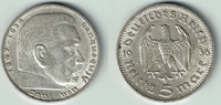 Drittes Reich 5 Reichsmark Drittes Reich, 5 Reichsmark 1936 D, Hindenburg ohne HK, 13,89 g 900er Silber!