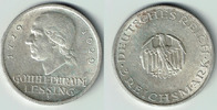 Weimarer Republik 3 Mark 3 Mark Silber-Gedenkmünze 1929 F, Lessing! Erhaltung siehe Scan