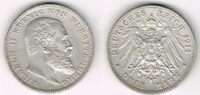 Württemberg 3 Mark Kaiserreich, Württemberg 1911 F, Wilhelm, siehe Scan