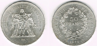 Frankreich 50 Francs Frankreich, Silbermünze 50 Francs 1978, Herkules-Gruppe, Erhaltung siehe Scan