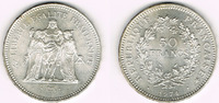 Frankreich 50 Francs Frankreich, Silbermünze 50 Francs 1974, Herkules-Gruppe, Erhaltung siehe Scan