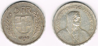 Schweiz 5 Franken Schweiz, Kursmünze 5 Franken 1940 B, Silber, Erhaltung siehe Scan!
