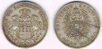 Hamburg 5 Mark Kaiserreich, Hamburg, 5 Mark 1876 J, Stadtwappen, Erhaltung siehe Scan!