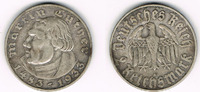 Drittes Reich 2 Mark Drittes Reich, 2 Mark Gedenkmünze Martin Luther 1933 A.