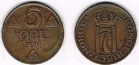 Norwegen 5 Öre Norwegen 1911, 5 Öre, Haakon VII., Erhaltung siehe Scan!