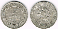 Belgien 5 Centimes Belgien, Kursmünze 5 Centimes 1861, Erhaltung siehe Scan!