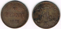 Finnland 5 Pennia Finnland 1873, 5 Pennia, Alexander II., Erhaltung siehe Scan!