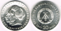 Deutsche Demokratische Republik 20 Mark DDR, Gedenkmünze 20 Mark "Karl Liebknecht/Rosa Luxemburg", Erhaltung s
