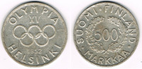 Finnland 500 Markkaa Finnland, Kursmünze 1952, 500 Markaa "Olympiade Helsinki", siehe Scan!