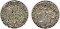 Frankreich 50 Centimes Frankreich, Silbermünze 50 Centimes 1872, Ceres, Erhaltung siehe Scan