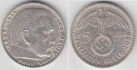 Drittes Reich 5 Reichsmark Drittes Reich, 5 Reichsmark 1936 D, Hindenburg mit HK!
