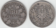 Deutsches Kaiserreich 50 Pfennig Kaiserreich, Kursmünze 50 Pfennig, 1877 D, Erhaltung siehe Scan!