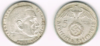 Drittes Reich 5 Reichsmark Drittes Reich, 5 Reichsmark 1938 F, Hindenburg mit HK, 13,89 g 900er Silber!