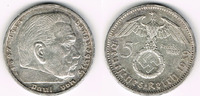Drittes Reich 5 Reichsmark Drittes Reich, 5 Reichsmark 1939 A, Hindenburg mit HK, 13,89 g 900er Silber!