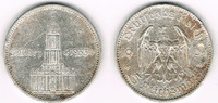 Drittes Reich 5 Reichsmark Drittes Reich, 5 Reichsmark Garnisonskirche mit Datum, 13,89 g 900er Silber!