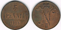Finnland 5 Penniä Finnland 1913, 5 Penniä, Nikolaus II., Erhaltung siehe Scan!