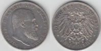 Württemberg 5 Mark Kaiserreich, Württemberg 1908 F, Wilhelm II., Erhaltung siehe Scan!