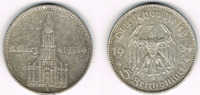 Drittes Reich 5 Reichsmark Drittes Reich, 5 Reichsmark Garnisonskirche mit Datum, 13,89 g 900er Silber!